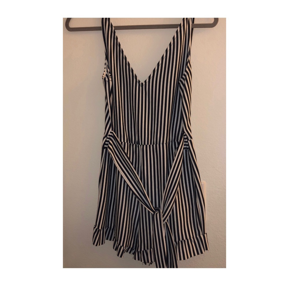 Zara White & Blue Striped Romper